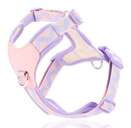 Adjustable Breathable Mesh Dog Harness – Pink & Mauve