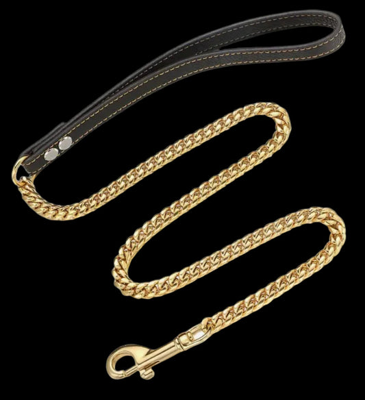 Gold Cuban Link chain dog leash