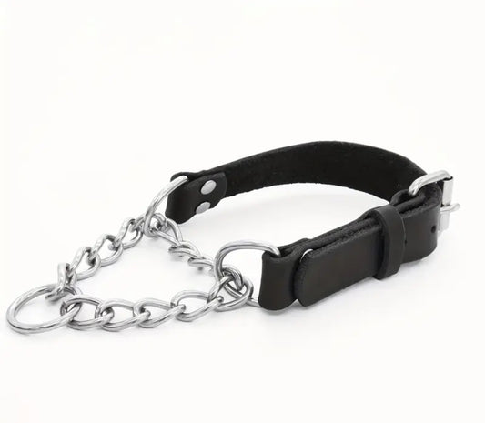 Leather Martingale Black & Silver