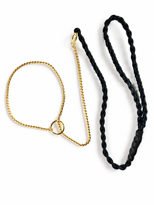 Black 4-Braid Gold Snake Chain Show Lead 45cm | The Tough Ones™