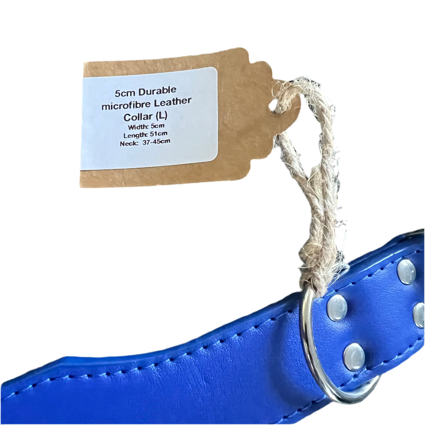 Durable Microfibre Leather Dog Collar – Blue (5cm Wide)
