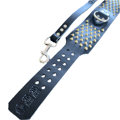 NZ Made Italian Leather Studded Collar Set – 80mm | Single D Ring