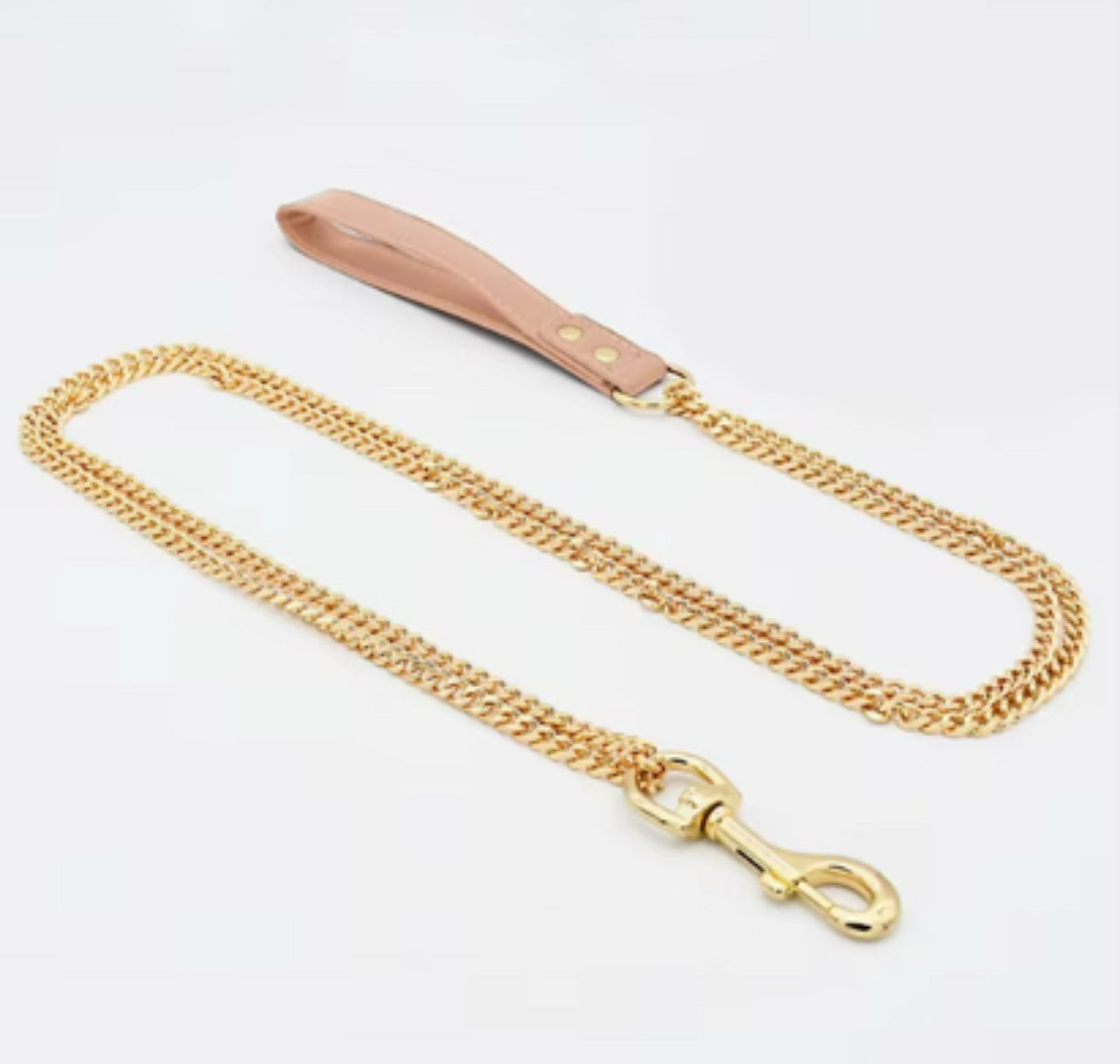 Gold Chain Dog Leash – 120cm | Premium Leather Handle Lead