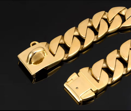 Gold Stainless Steel 43mm Cuban Link Chain 75cm