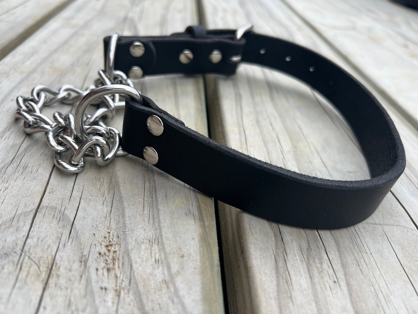 Leather Martingale Black & Silver