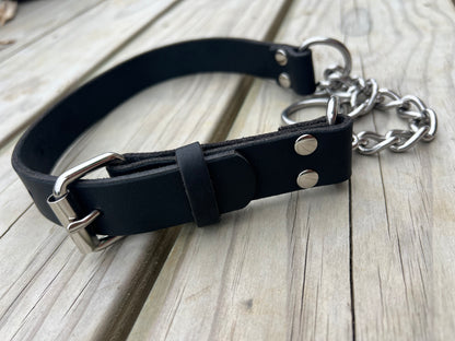 Leather Martingale Black & Silver