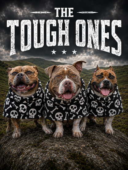 Black & White Skulls Fleece Dog Coat – Heavy Winter Coat | The Tough Ones™