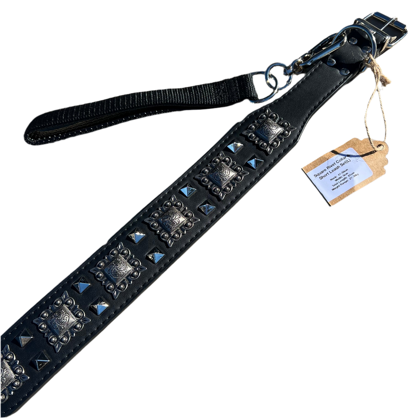 Heavy-Duty Black & Silver Leather Dog Collar – Premium Studded Collar for Strong Dogs