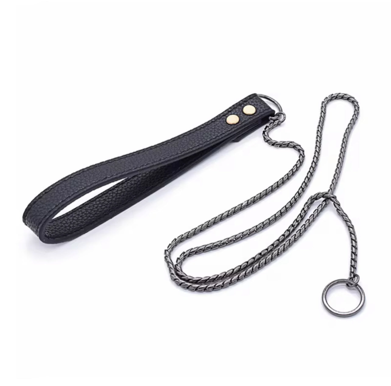 Leather Handle Snake Leash – Black Chain & Black Leather (120cm Show Ring Lead)