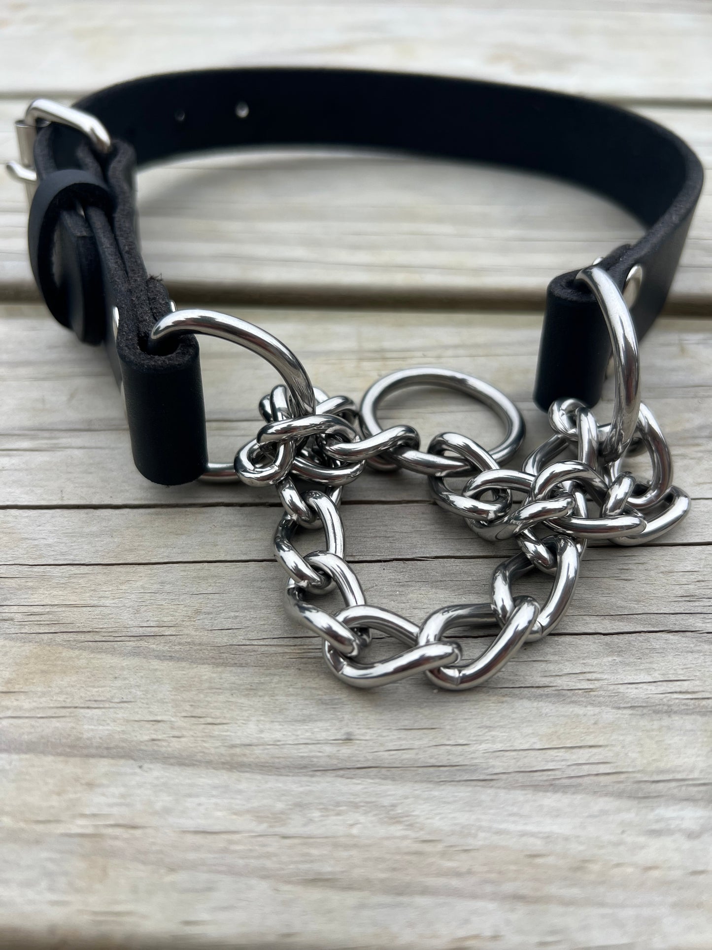 Leather Martingale Black & Silver
