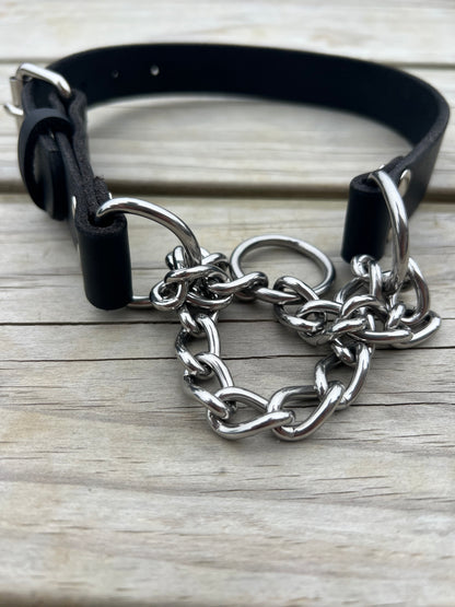 Leather Martingale Black & Silver