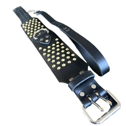 NZ Made Italian Leather Studded Collar Set – 80mm | Single D Ring