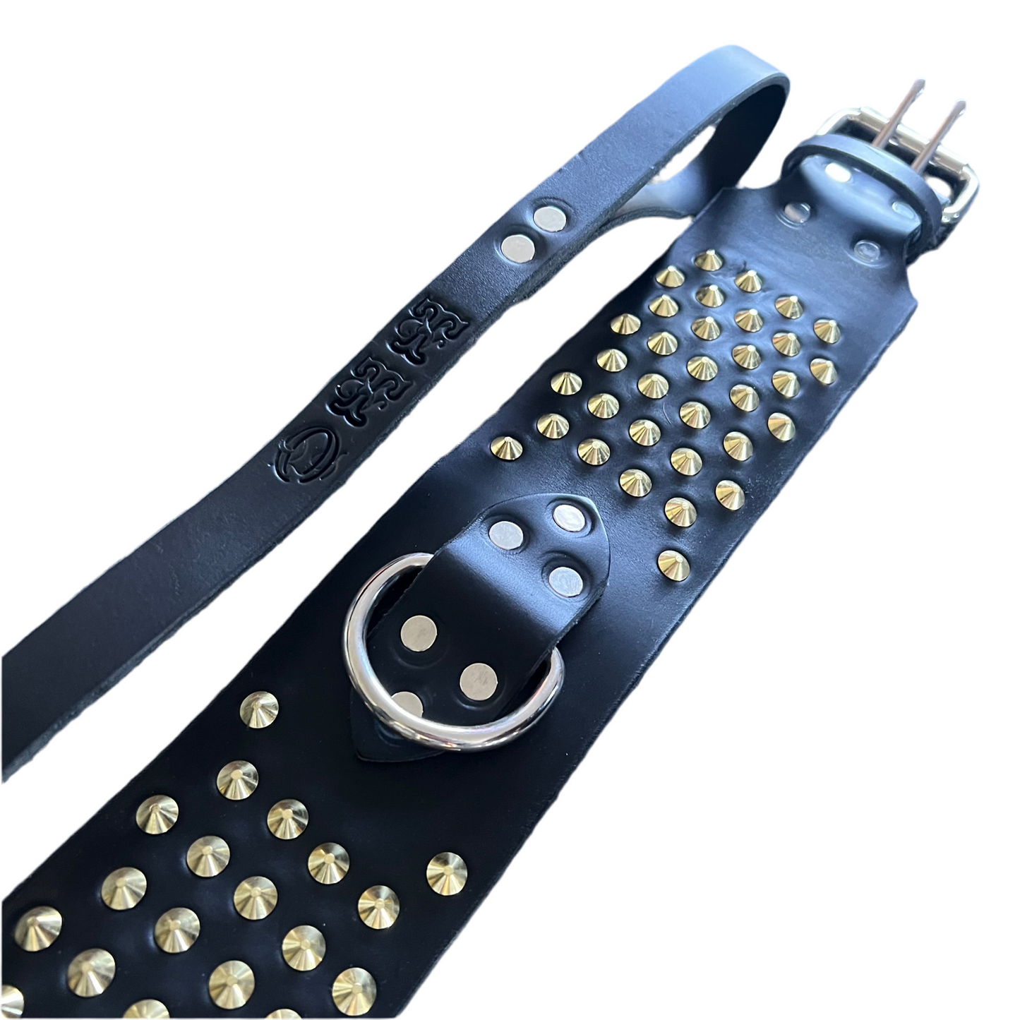 NZ Made Italian Leather Studded Collar Set – 80mm | Single D Ring