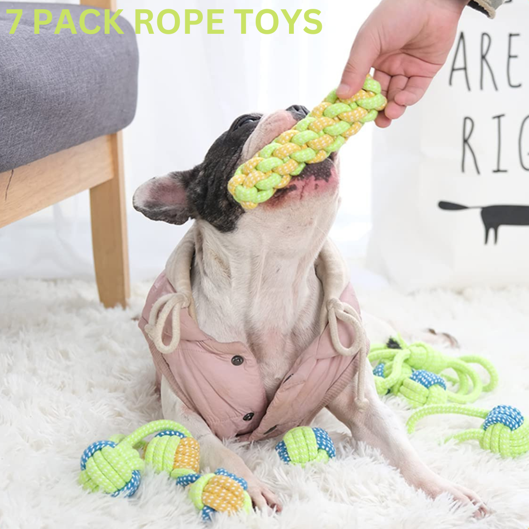 Dog Chew Rope Toys Set - Pack of 7 PCS Cotton Puppy Pet Chew Toys