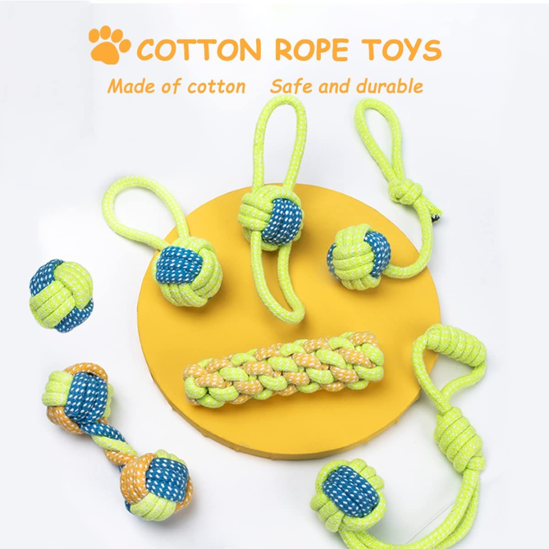 Dog Chew Rope Toys Set - Pack of 7 PCS Cotton Puppy Pet Chew Toys
