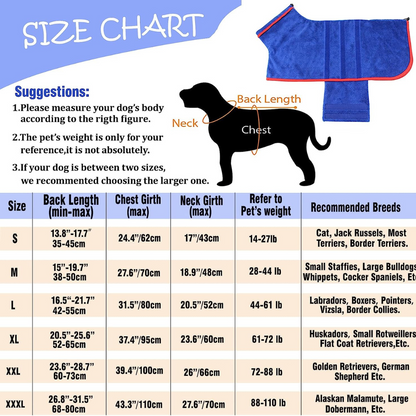 Dog Drying Towel Robe Microfibre Absorbent with Adjustable Strap