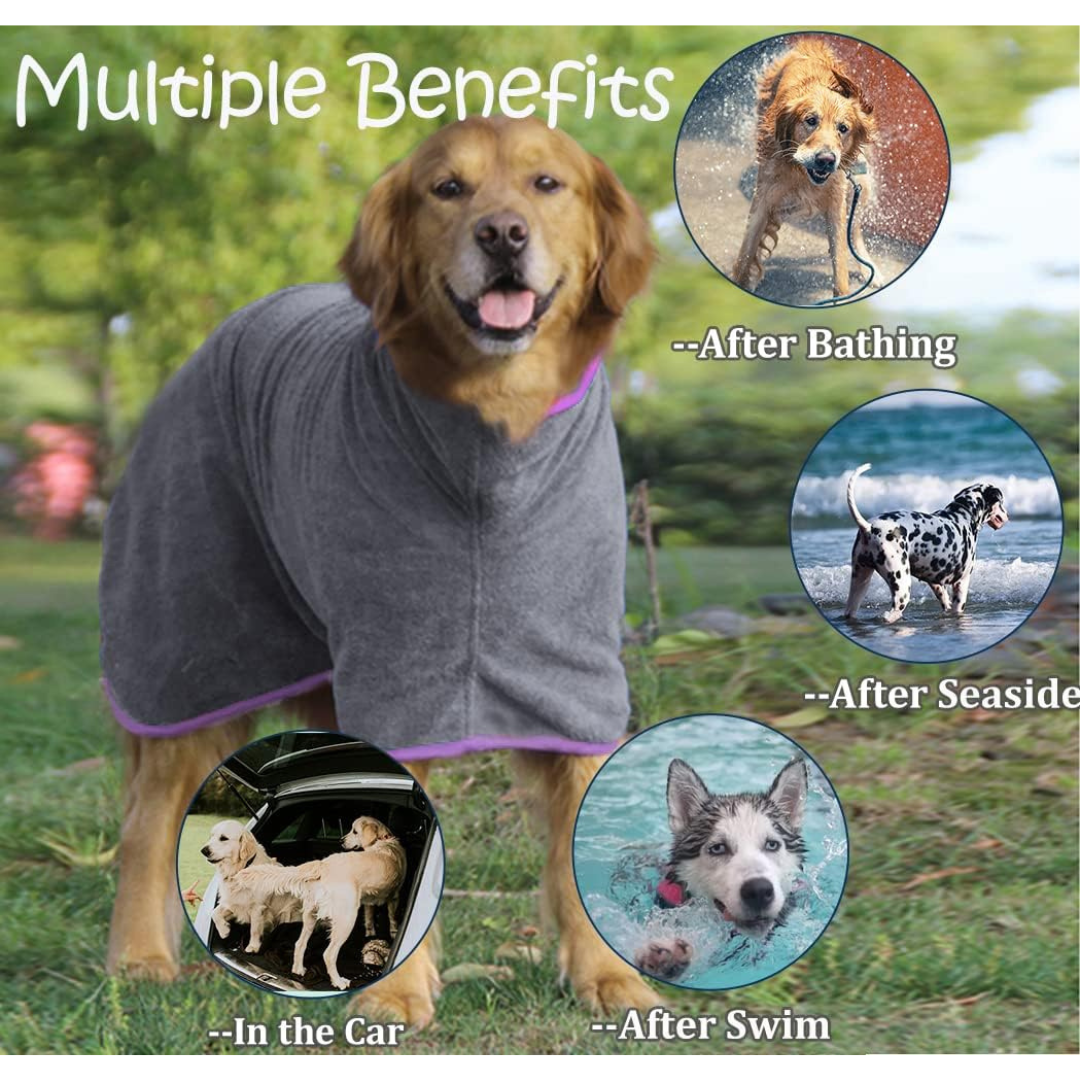Dog Drying Towel Robe Microfibre Absorbent with Adjustable Strap