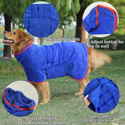 Dog Drying Towel Robe Microfibre Absorbent with Adjustable Strap