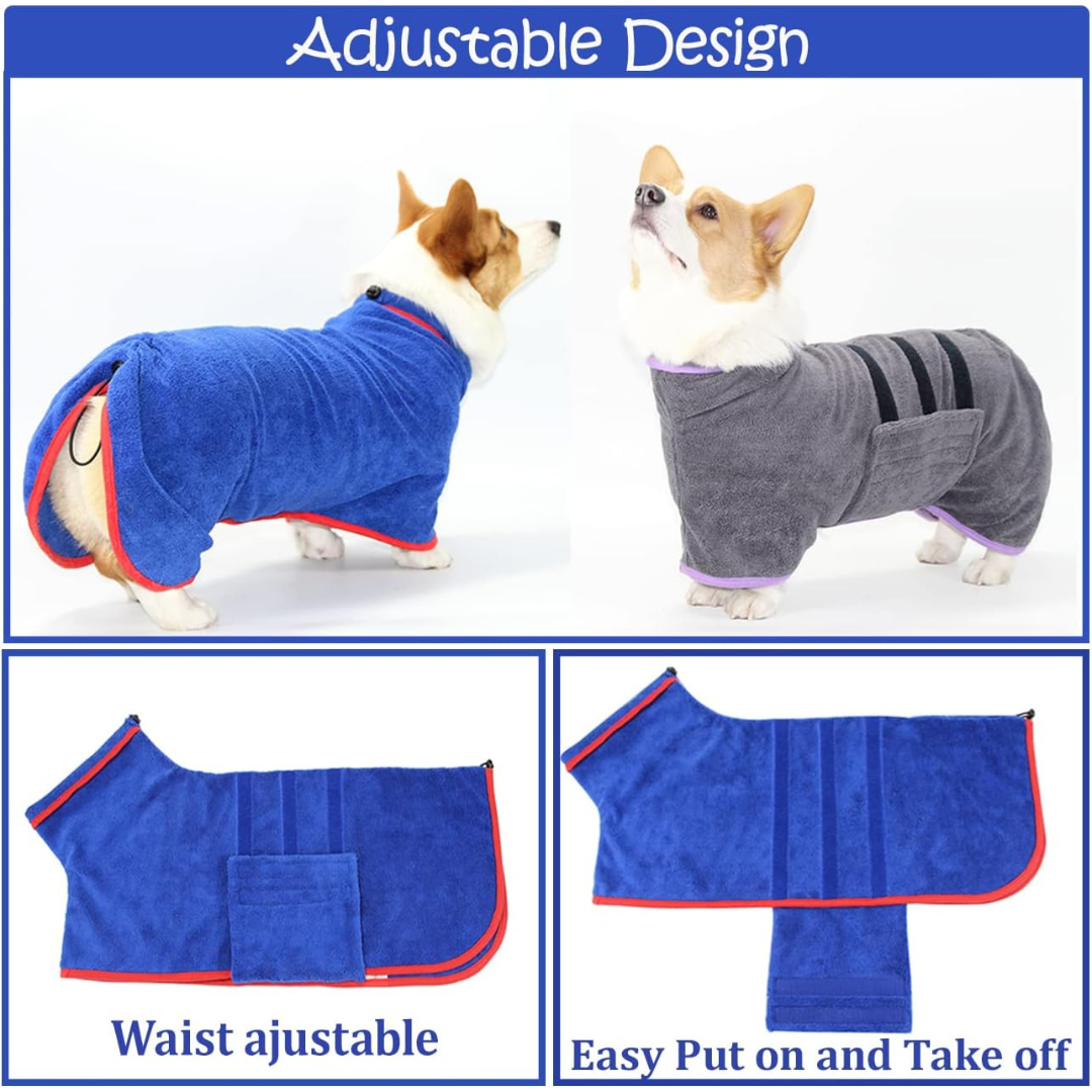 Dog Drying Towel Robe Microfibre Absorbent with Adjustable Strap