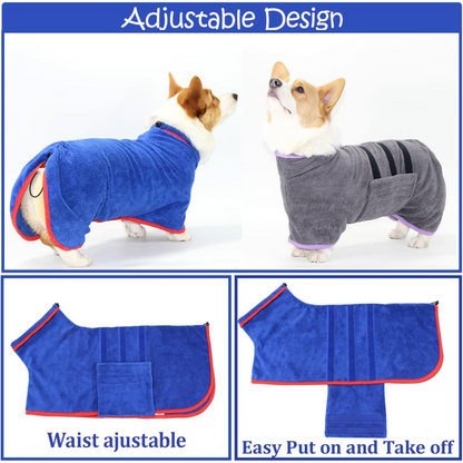 Dog Drying Towel Robe Microfibre Absorbent with Adjustable Strap