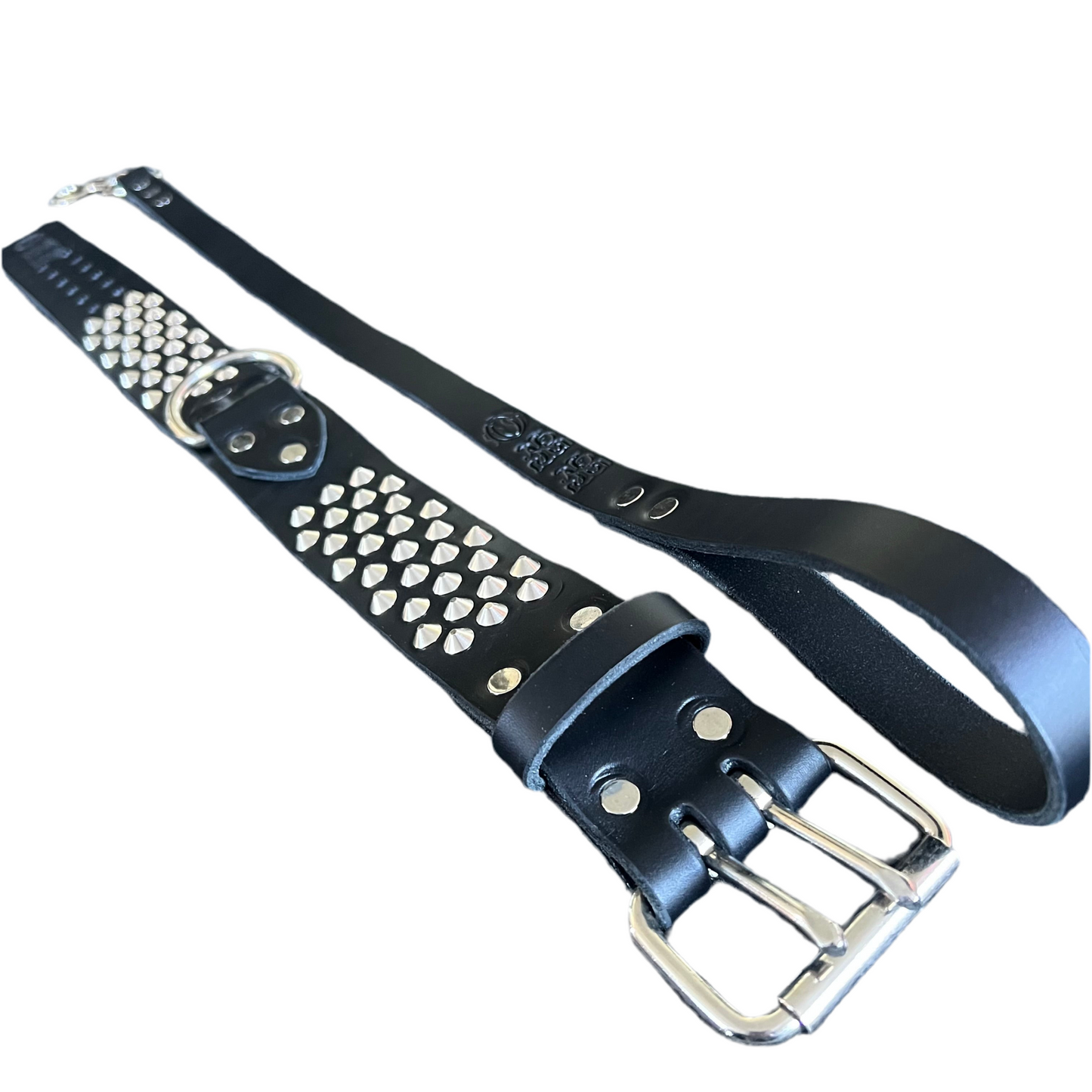 NZ Made Studded Italian Leather Dog Collar & Leash Set – 50mm