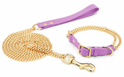 Gold Chain Dog Leash & Collar Set – 120cm Lead | 61–68cm Adjustable Collar