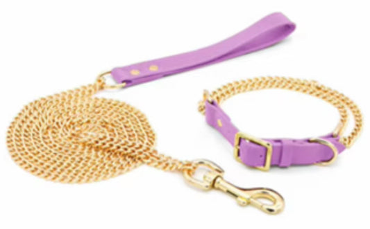Gold Chain Dog Leash & Collar Set – 120cm Lead | 61–68cm Adjustable Collar