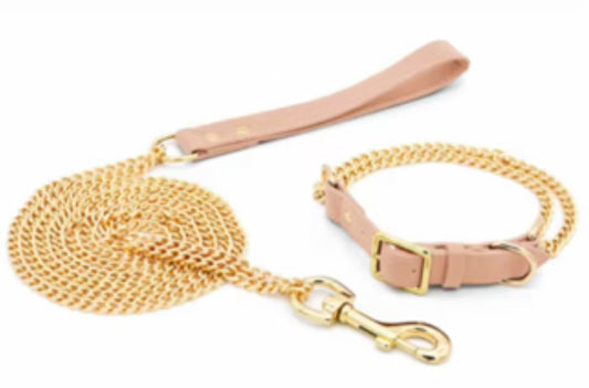 Gold Chain Dog Leash & Collar Set – 120cm Lead | 61–68cm Adjustable Collar