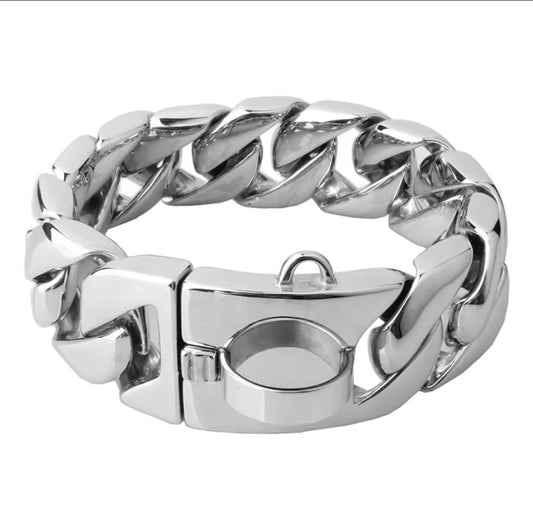Silver Stainless Steel 32mm Cuban Link Chain Necklace (61cm)