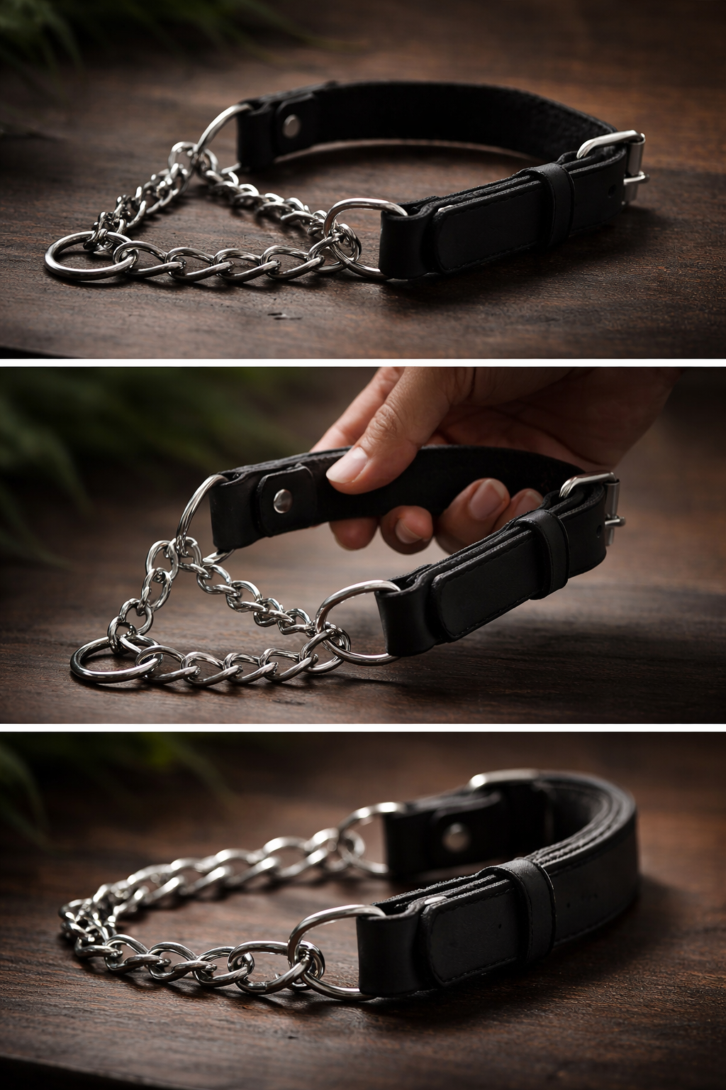 Leather Martingale Black & Silver
