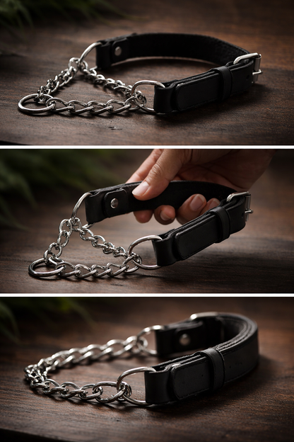 Leather Martingale Black & Silver
