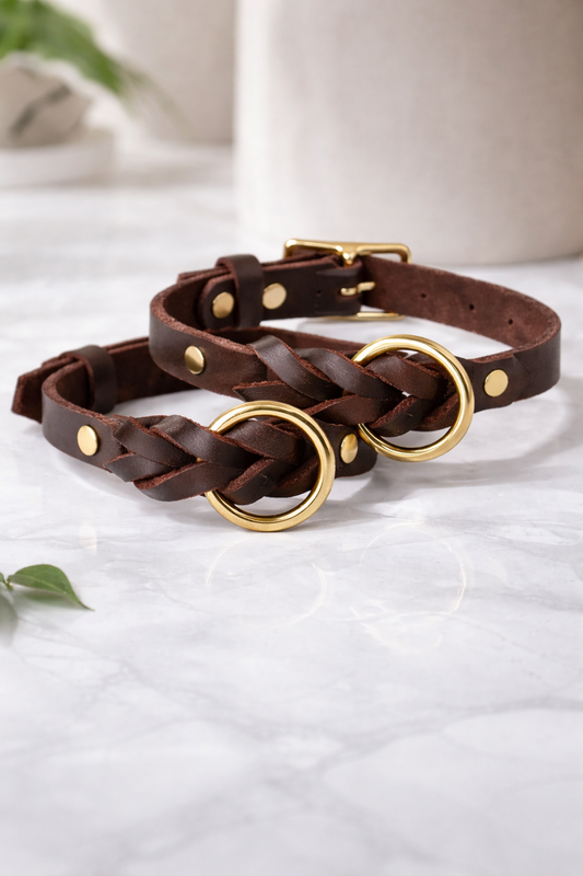 Cowhide Collar (Brown & Gold)
