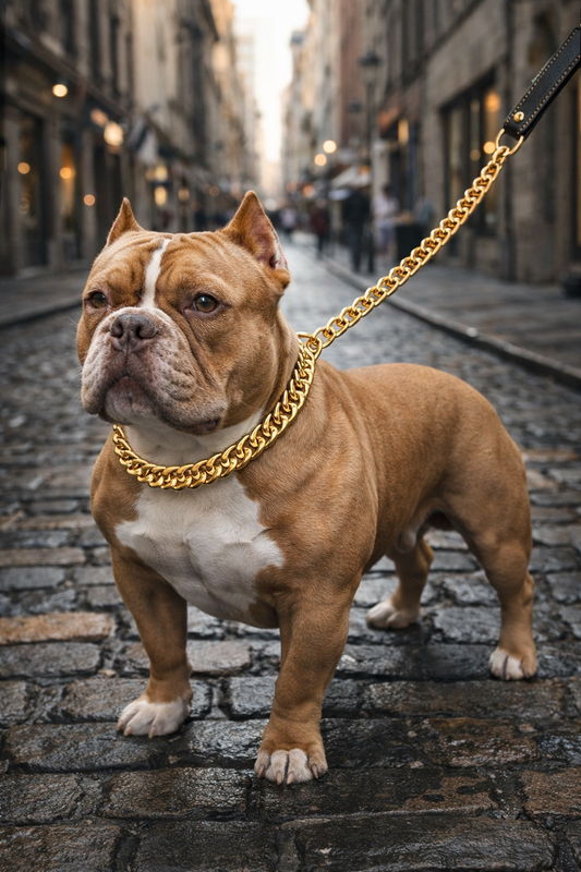 Gold Stainless Steel 10mm Cuban Chain Leash, Leather Handle - $20 Off with any Link chain