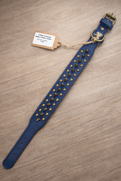 Dark Blue Leather Collar with Turquoise Inlay – Heavy Duty Dog Collar