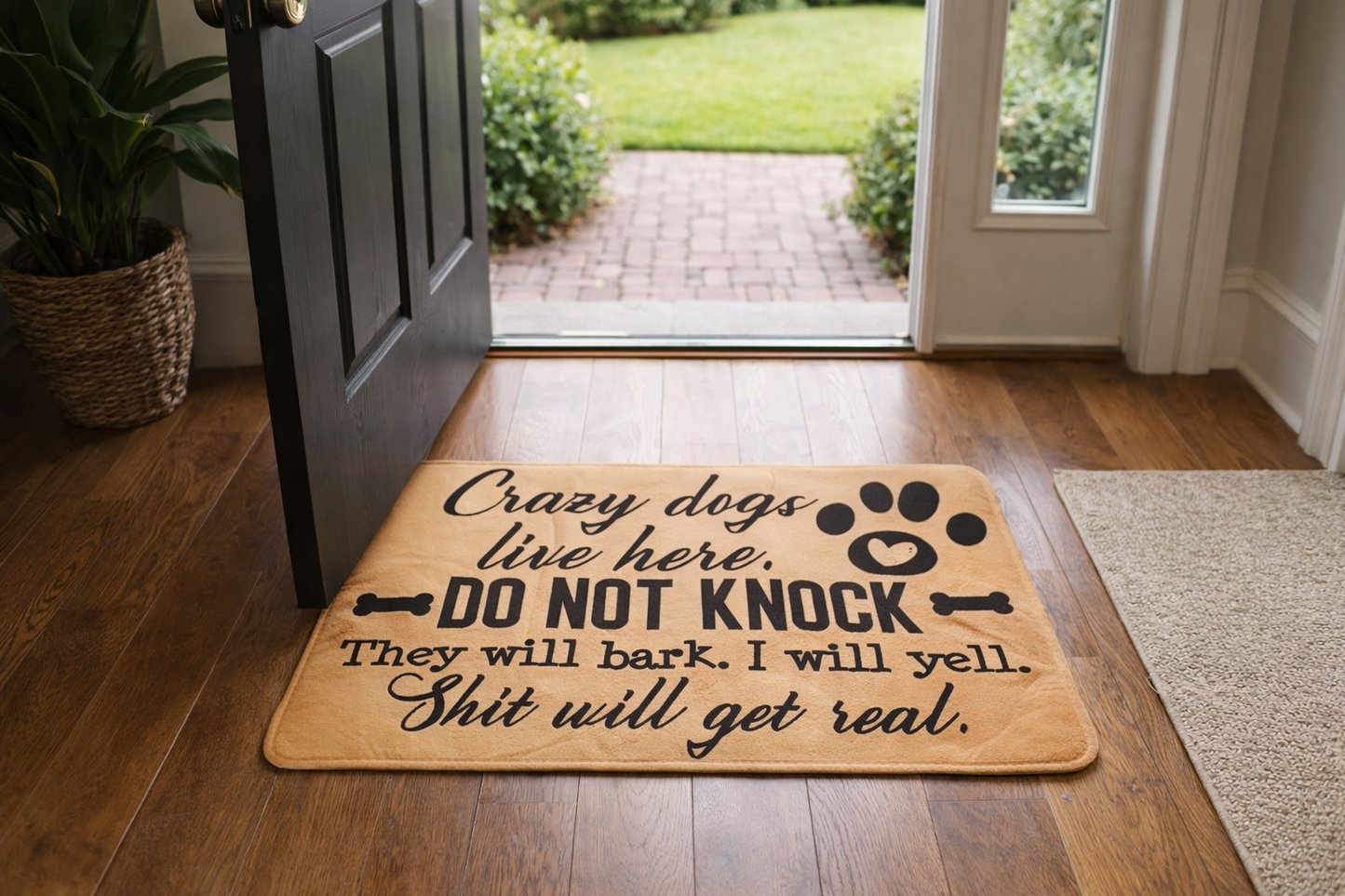 “Crazy Dogs Live Here” Funny Welcome Mat