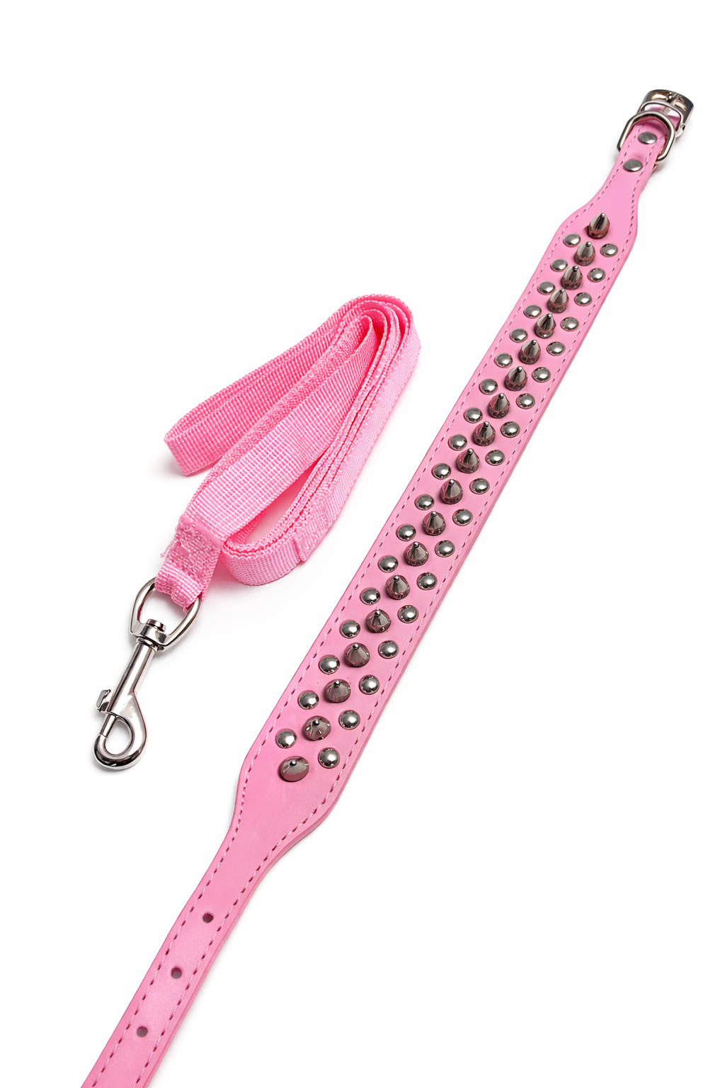 Pink Studded Faux Leather Puppy Collar & Leash Set – Built with Tough Style