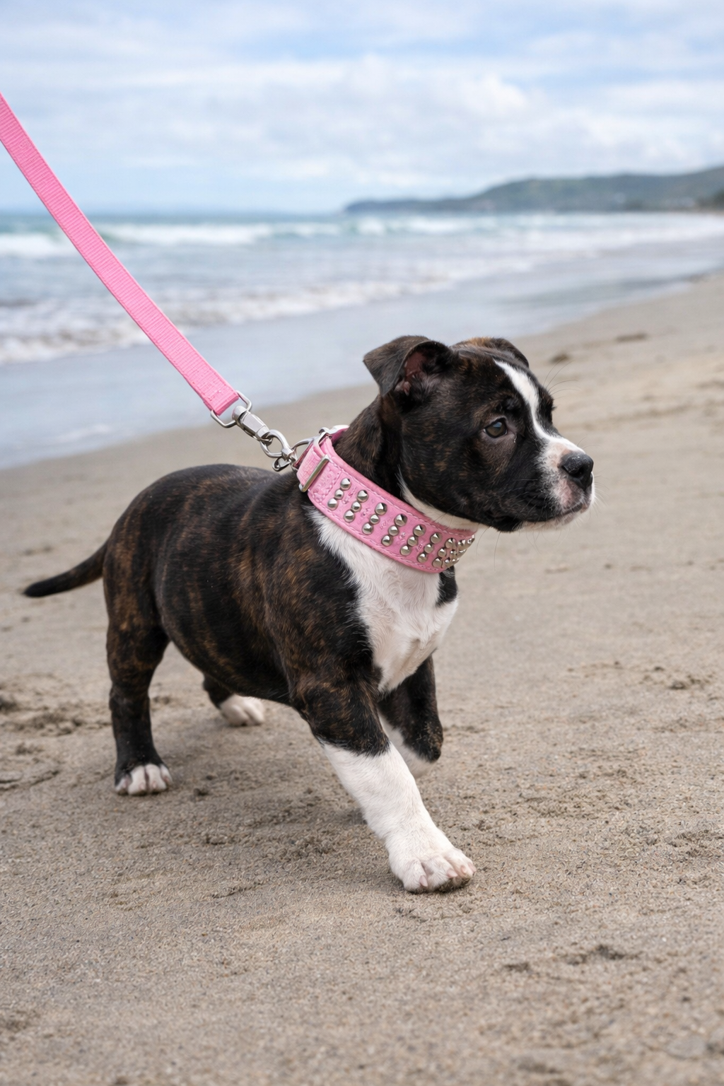 Pink Studded Faux Leather Puppy Collar & Leash Set – Built with Tough Style