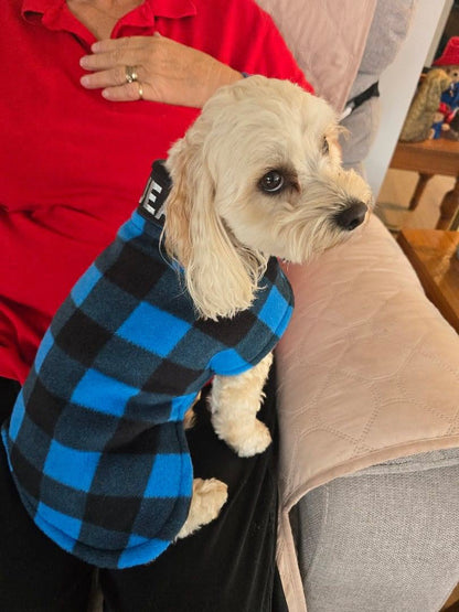 Blue Check Fleece Dog Coat – Heavy Winter Coat | The Tough Ones™