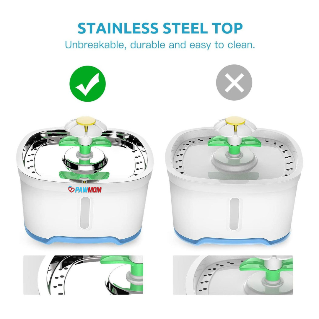 Pet Water Fountain (2.5L) with Stainless Steel Top and 2 Flower Spouts