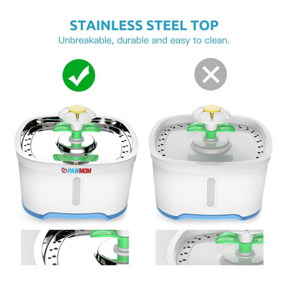 Pet Water Fountain (2.5L) with Stainless Steel Top and 2 Flower Spouts