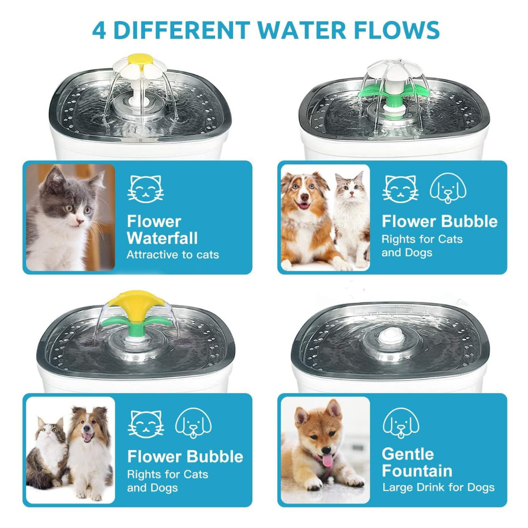 Pet Water Fountain (2.5L) with Stainless Steel Top and 2 Flower Spouts