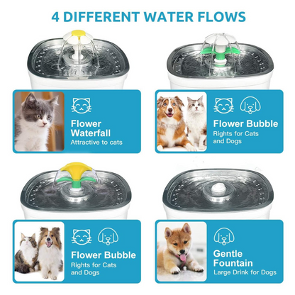 Pet Water Fountain (2.5L) with Stainless Steel Top and 2 Flower Spouts