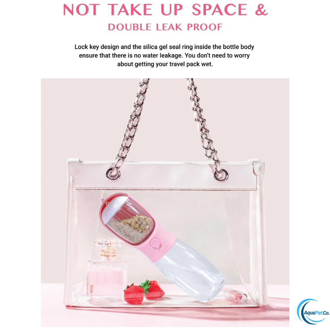 Portable Dog Water Bottle with Built-In Food Container & Drinking Feeder