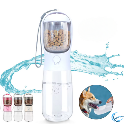 Portable Dog Water Bottle with Built-In Food Container & Drinking Feeder