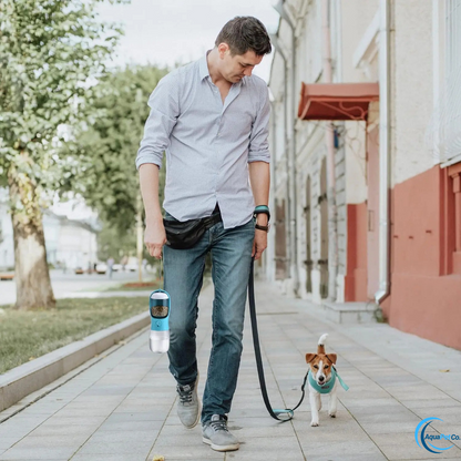 Portable Dog Water Bottle with Built-In Food Container & Drinking Feeder