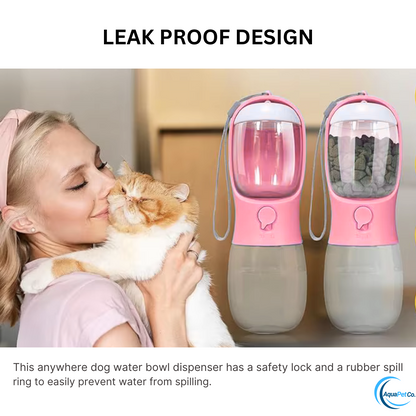 Portable Dog Water Bottle with Built-In Food Container & Drinking Feeder