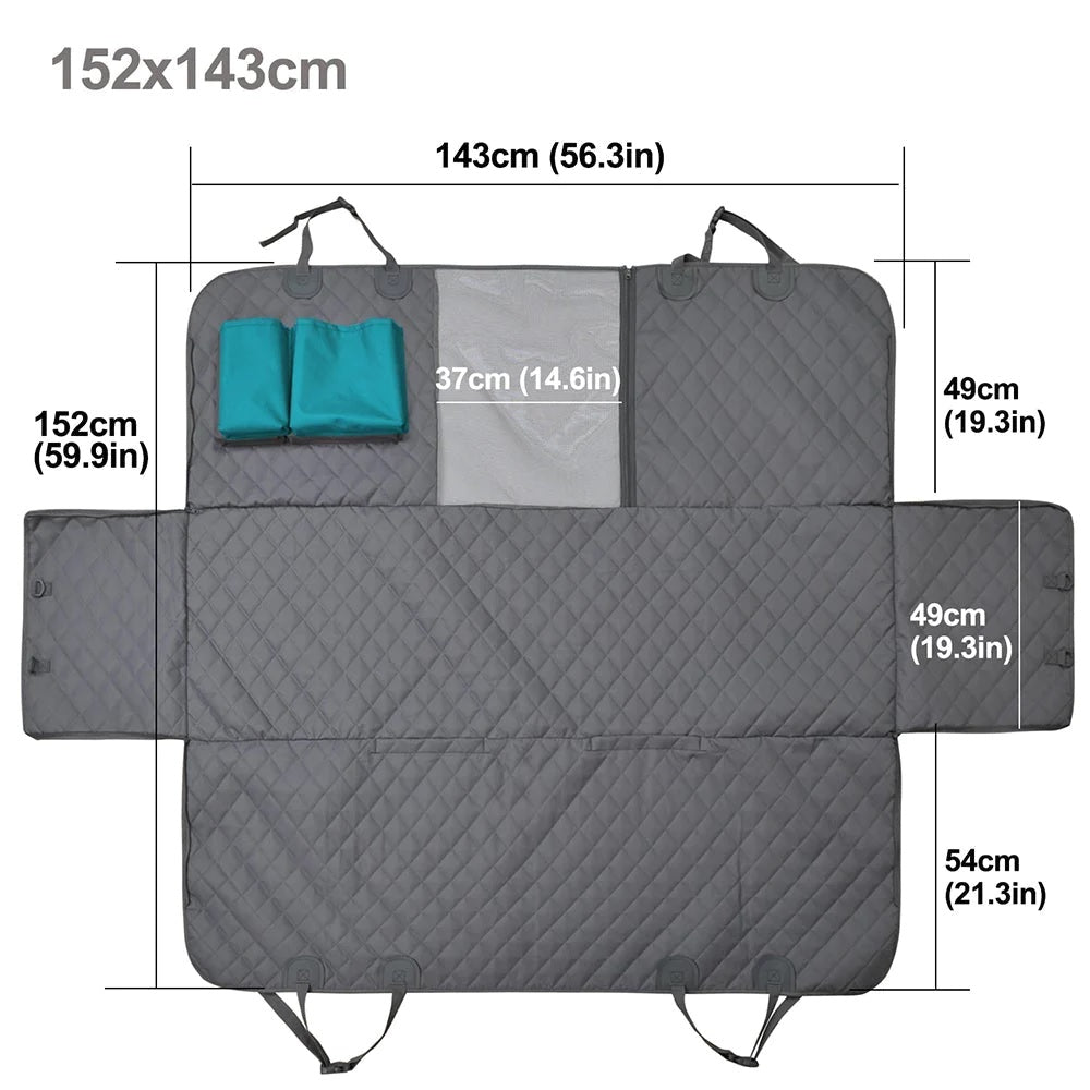 WATERPROOF PET CAR BACK SEAT PROTECTOR WITH MESH POCKET